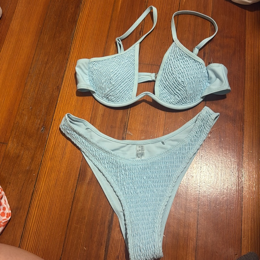 SHEIN Light Blue Textured Bikini Bottom and top